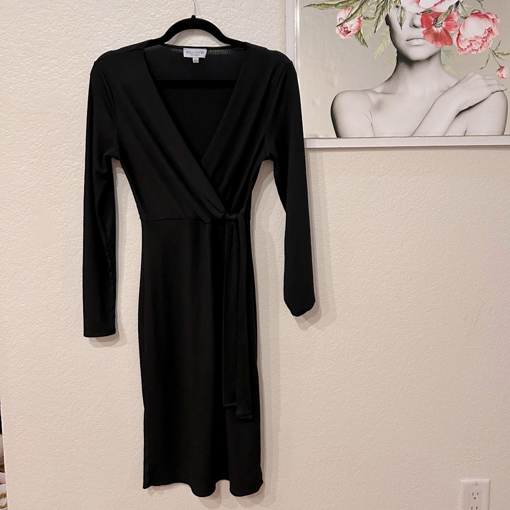 Black Faux Wrap Midi Dress by Rolla Coster